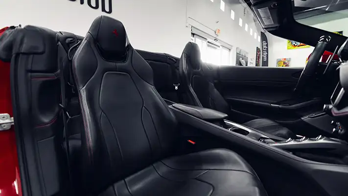 Red on black Ferrari Portofino rental interior view - mph club