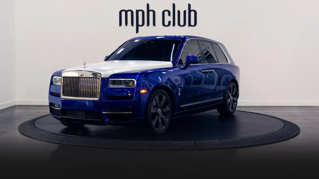 Blue Rolls Royce Cullinan rental profile view - mph club