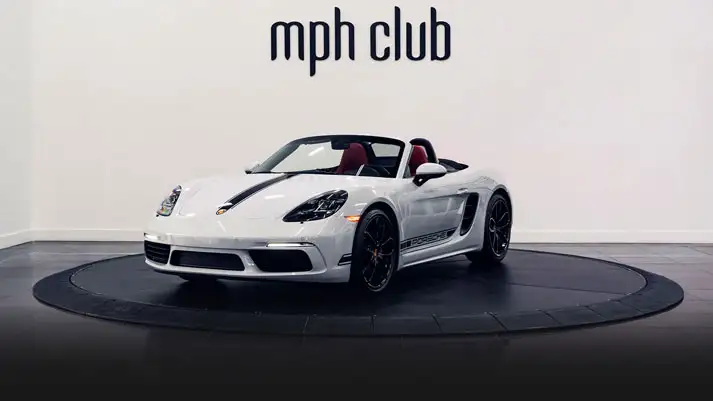 White Porsche 718 Boxster rental profile view rszd - mph club