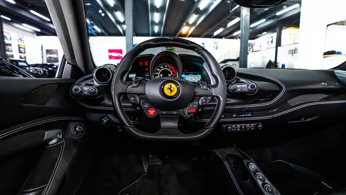 Black Ferrari F8 Spider rental dashboard view - mph club