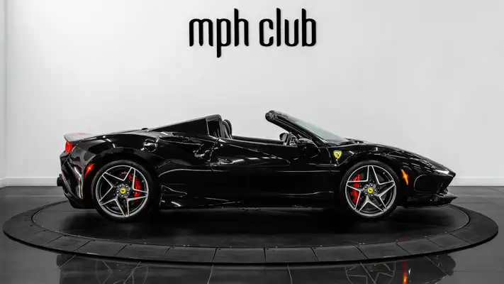 Black Ferrari F8 Spider rental side view - mph club