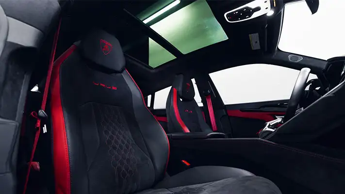 Black on red Lamborghini Urus rental interior view - mph club