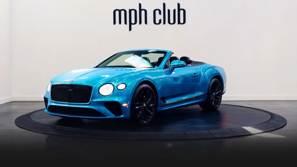 Blue Bentley Continental GTC Speed rental profile view - mph club