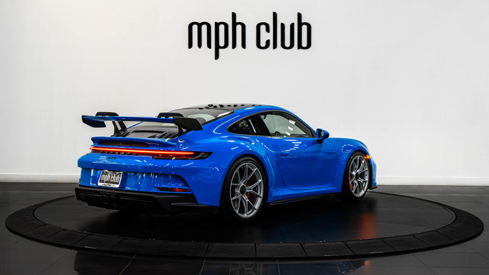 Blue Porsche 911 GT3 rental rear view - mph club