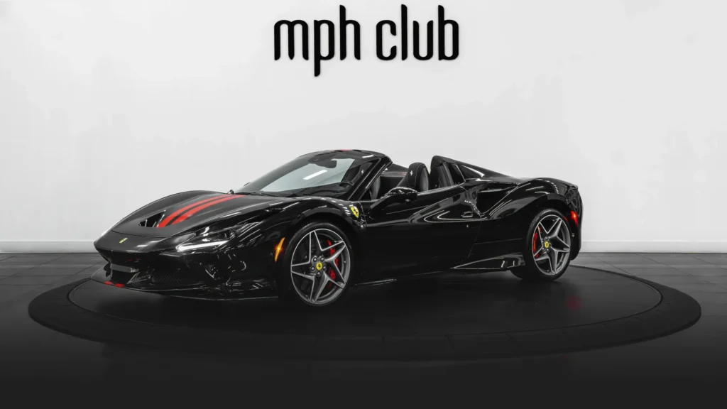 Black Ferrari F8 Spider rental profile view - mph club