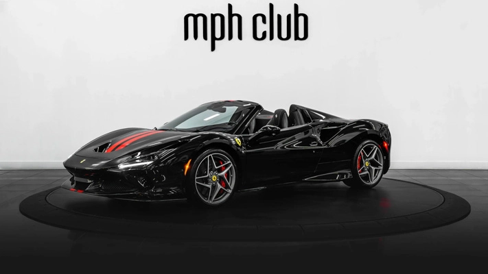 Black Ferrari F8 Spider rental profile view rszd - mph club