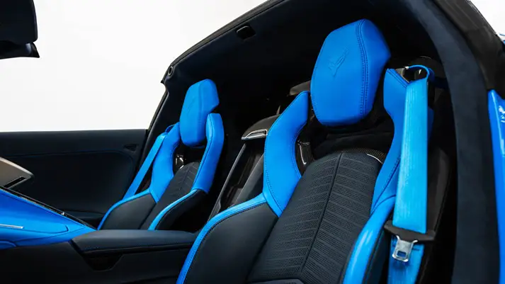 Blue on blue Chevrolet Corvette C8 rental interior view - mph club