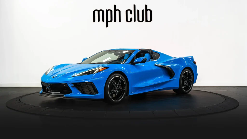 Blue on blue Chevrolet Corvette C8 rental profile view - mph club