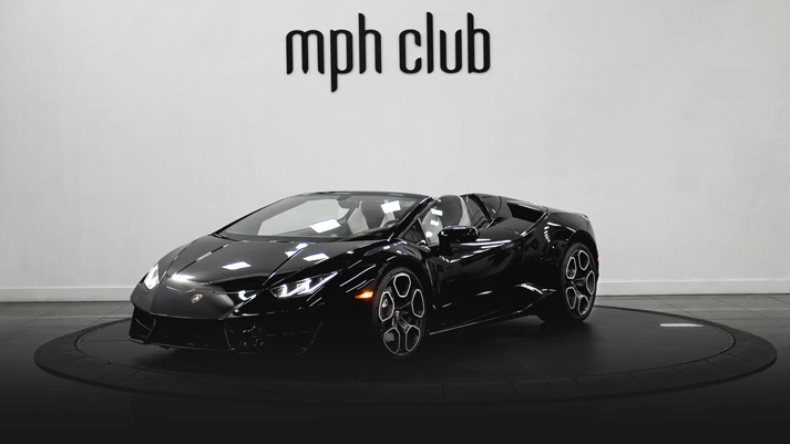 Black on white Lamborghini Huracan Evo Spyder rental profile view rszd - mph club