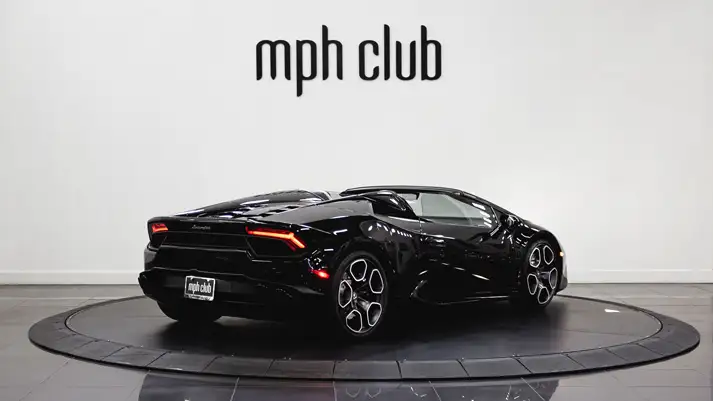 Black on white Lamborghini Huracan Evo Spyder rental rear view - mph club