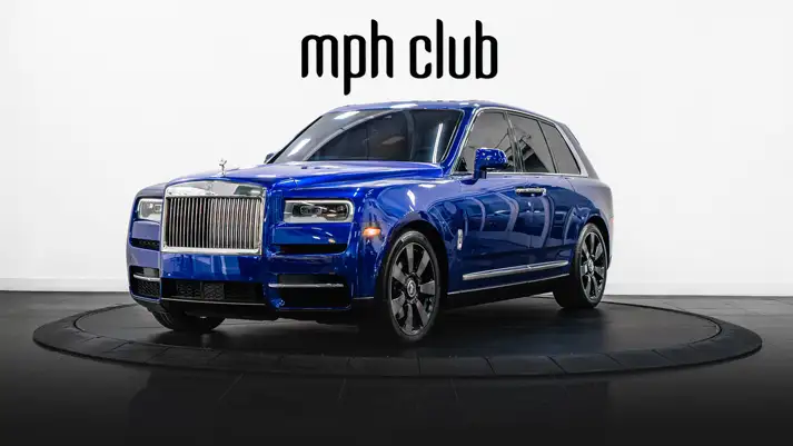 Blue Rolls Royce Cullinan rental profile view rszd - mph club