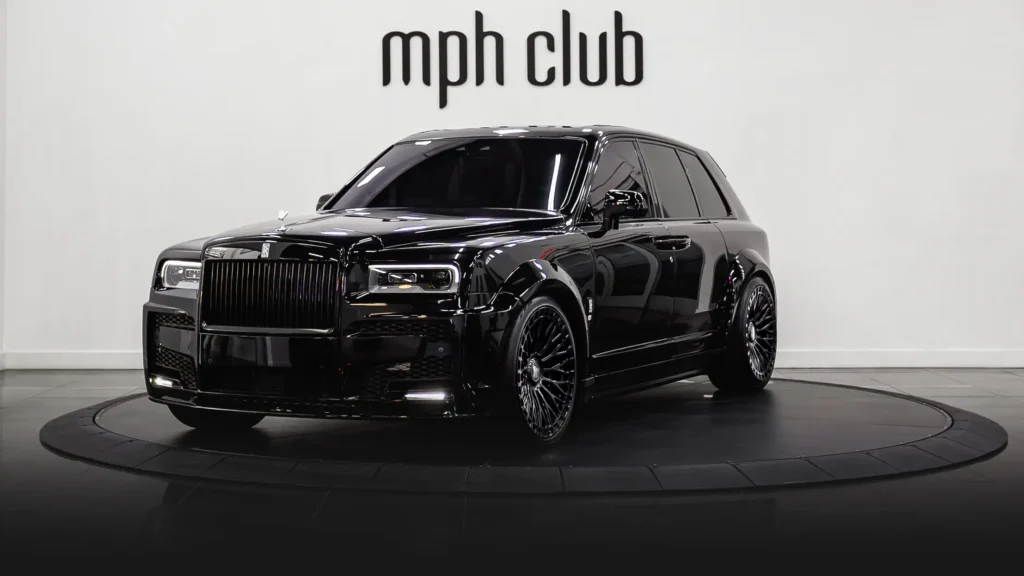 Black Rolls Royce Cullinan Widebody rental profile view - mph club