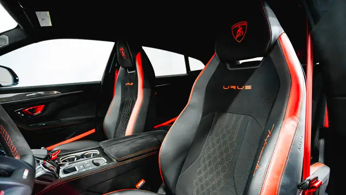 Red Lamborghini Urus Performante rental interior view - mph club