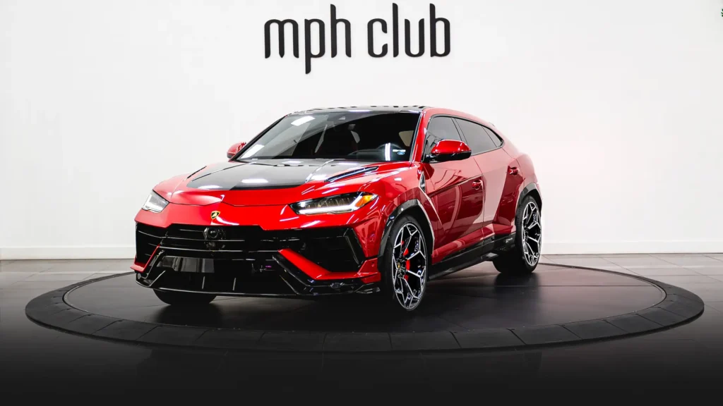 Red Lamborghini Urus Performante rental profile view - mph club