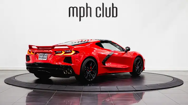 Red on black Chevrolet Corvette C8 rental rear view - mph club