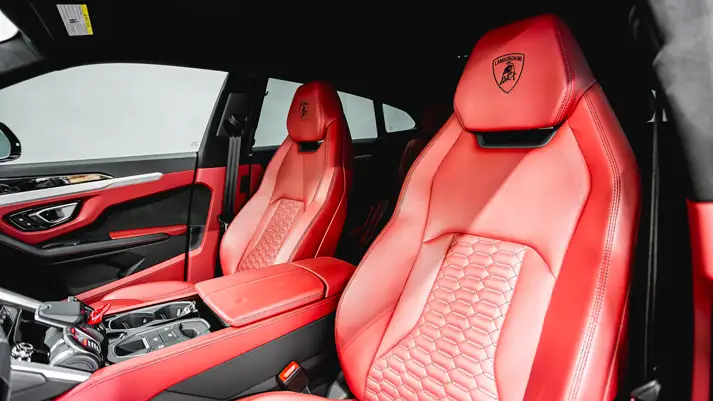 Black on red Lamborghini Urus for rent interior view - mph club