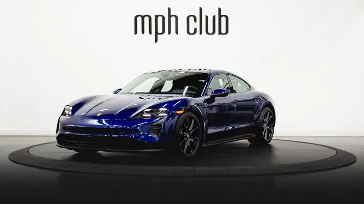 Blue Porsche Taycan rental profile view rszd - mph club