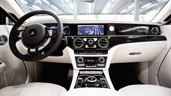 Dark grey Rolls Royce Spectre rental dashboard view - mph club