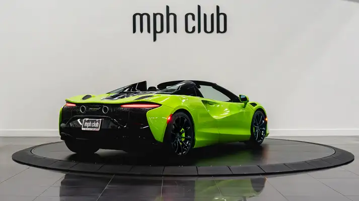 Green McLaren Artura for rent rear view - mph club
