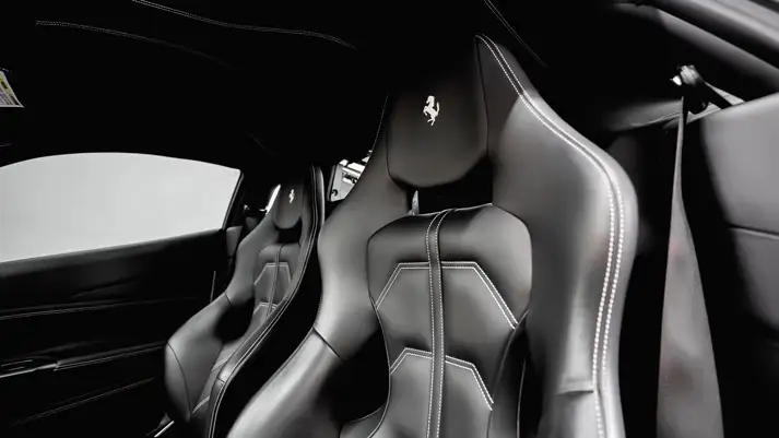White on black Ferrari 488 GTB rental interior view - mph club