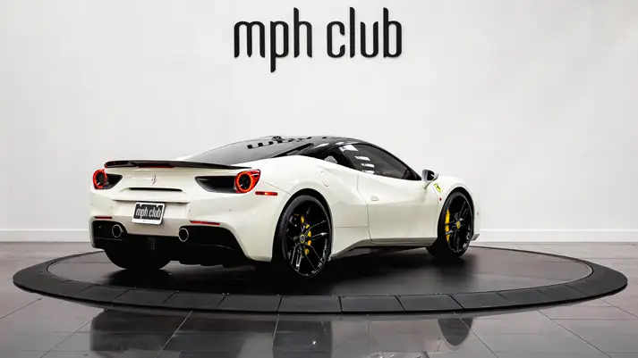 White on black Ferrari 488 GTB rental rear view - mph club