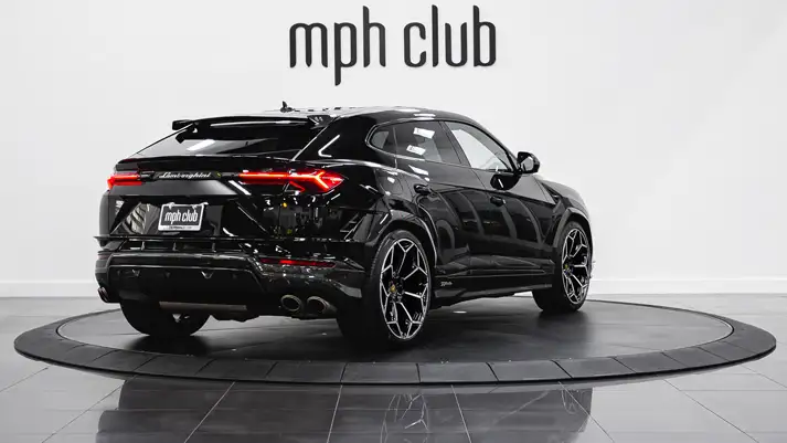 Black on yellow Lamborghini Urus Performante rental rear view - mph club