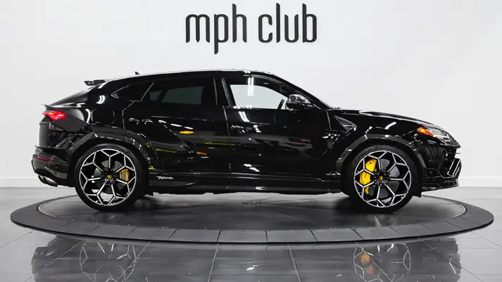 Black on yellow Lamborghini Urus Performante rental side view - mph club