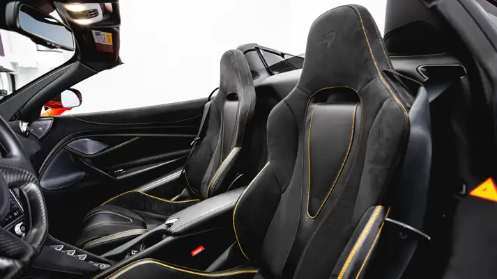 Orange McLaren 720s Spider rental interior view - mph club