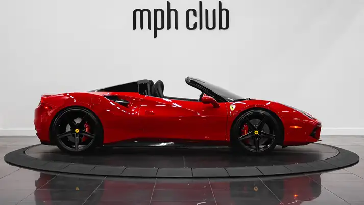 Red Ferrari 488 Spider for rent side view - mph club