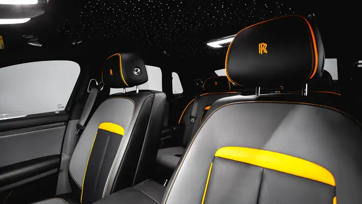 White on orange Rolls Royce Ghost interior view rental - mph club