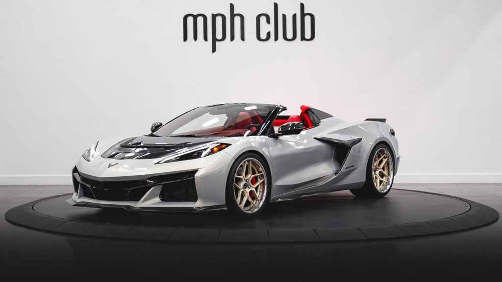 Silver Chevrolet Corvette Z06 rental profile view - mph club