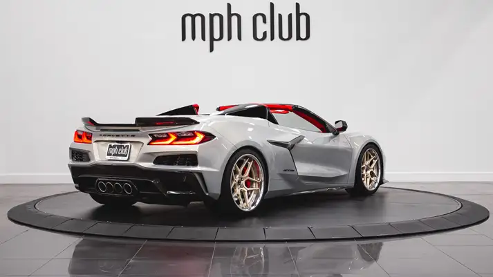 Silver Chevrolet Corvette Z06 rental rear view - mph club