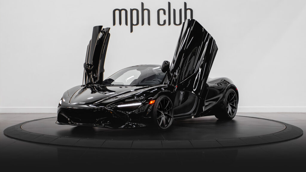Black on black McLaren 720s Spider rental profile view - mph club