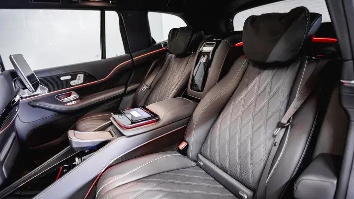 Black on black Mercedes Maybach SUV rental interior view - mph club