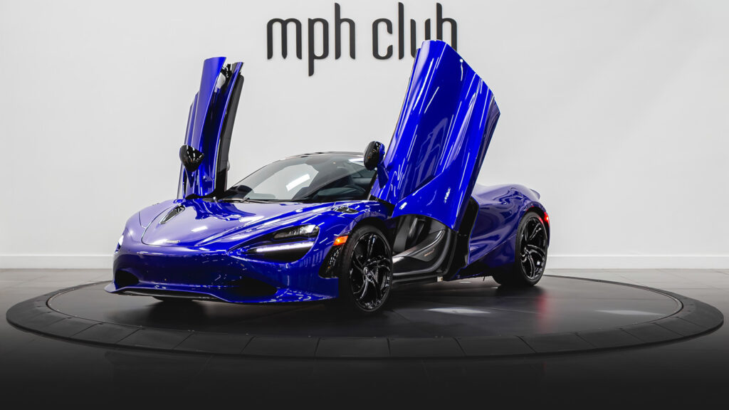 Blue McLaren 750s rental profile view - mph club