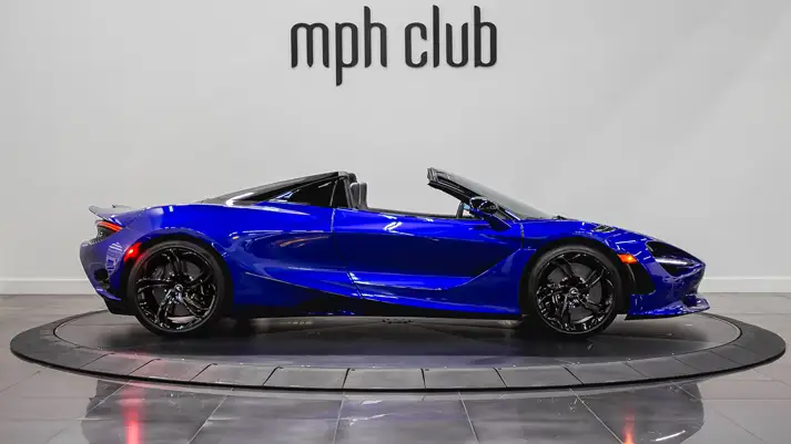 Blue McLaren 750s rental side view - mph club