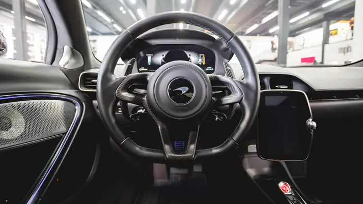 McLaren Artura rental dashboard view - mph club