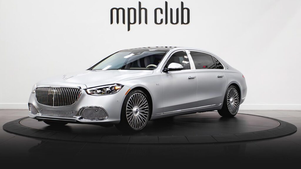 Silver Mercedes Benz Maybach S600 rental profile view - mph club