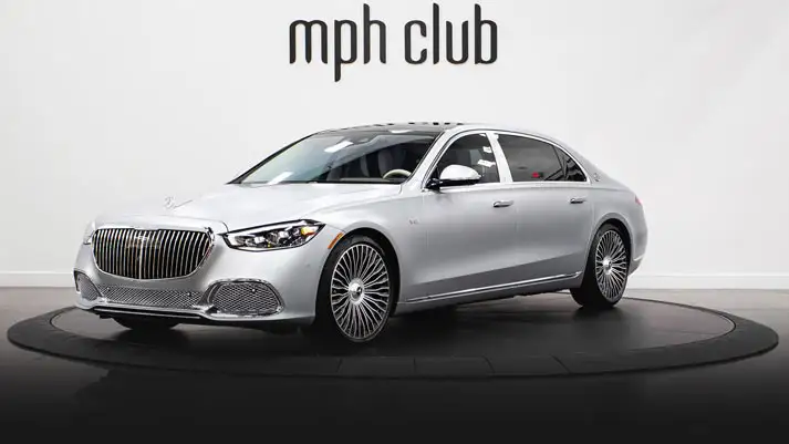 Silver Mercedes Benz Maybach S600 rental profile view rszd - mph club