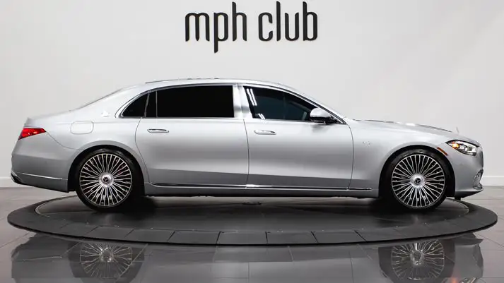 Silver Mercedes Benz Maybach S600 rental side view - mph club