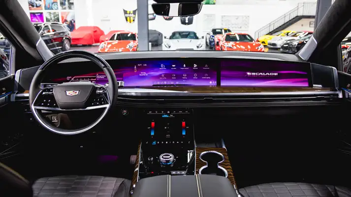 Black on black Cadillac Escalade ESV rental dashboard view - mph club