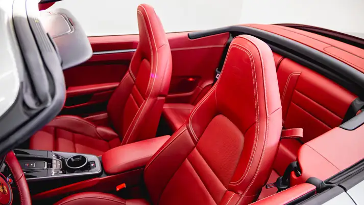 Silver Porsche 911 Carrera Cabriolet rental interior view - mph club