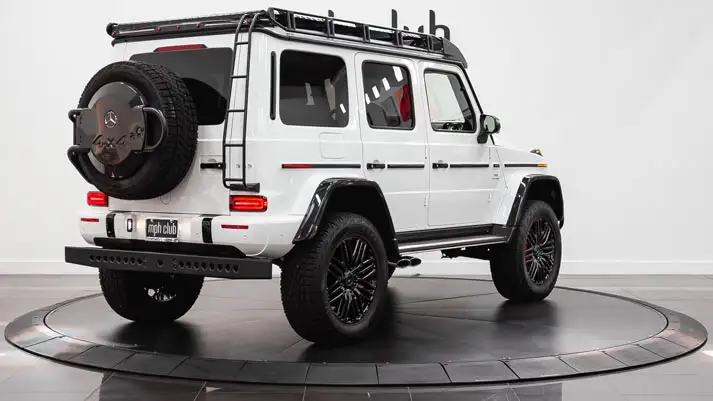 White Mercedes Benz AMG G63 4x4 SUV rental rear view - mph club