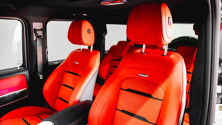 Black on red Mercedes Benz G63 rental interior view - mph club
