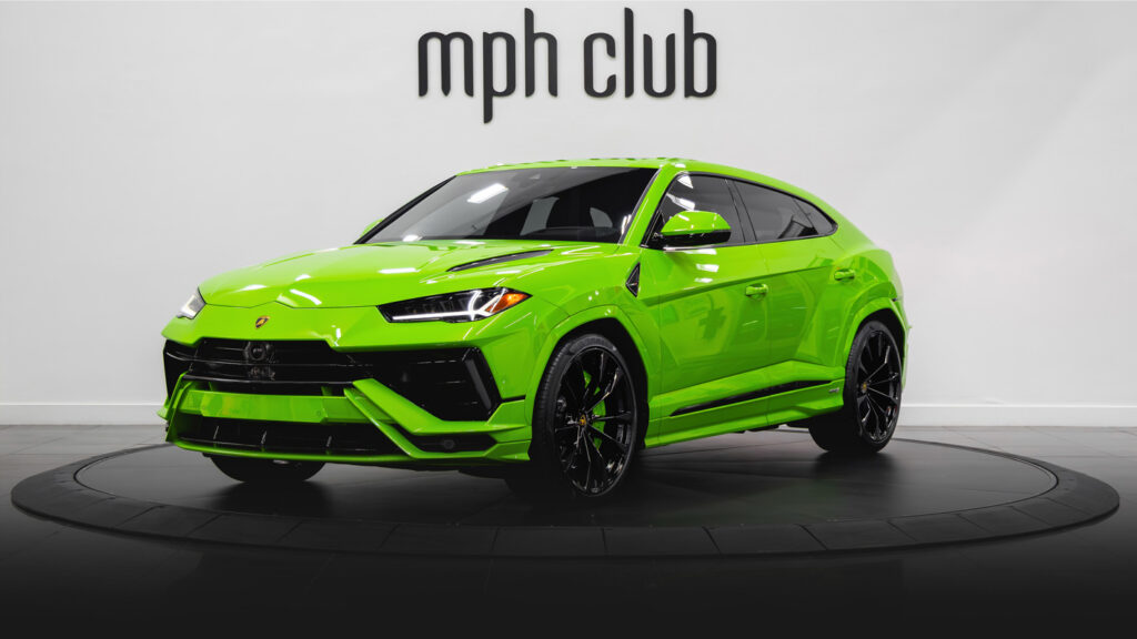 Green Lamborghini Urus S rental profile view - mph club