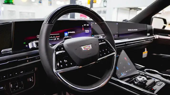 Black Cadillac Escalade Sport rental dashboard view - mph club