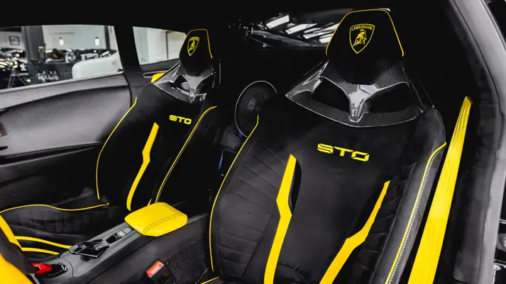 Black Lamborghini Huracan STO rental interior view - mph club