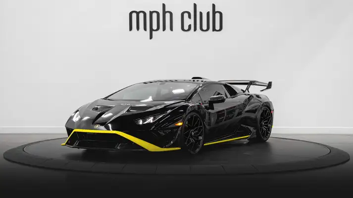 Black Lamborghini Huracan STO rental profile view rszd - mph club