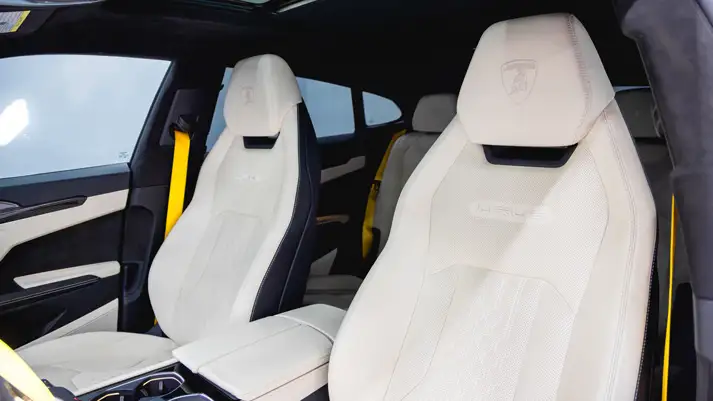 Blue on white Lamborghini Urus rental interior view - mph club
