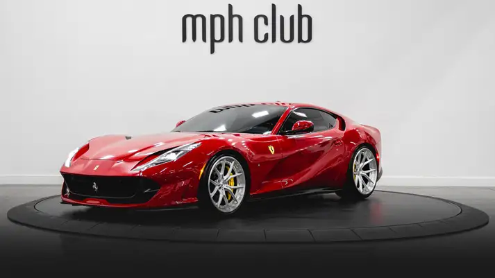 Red on black Ferrari 812 Superfast rental profile view rszd - mph club